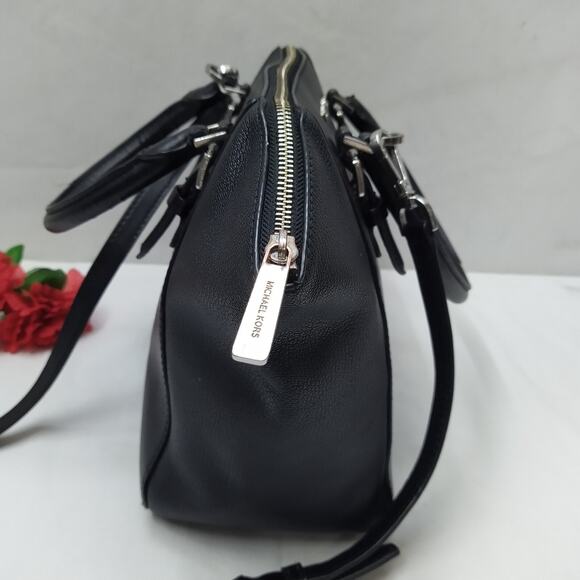 Michael Kors Jet Set Black Leather Double Handles Zipper Satchel Bag - Picture 6 of 16